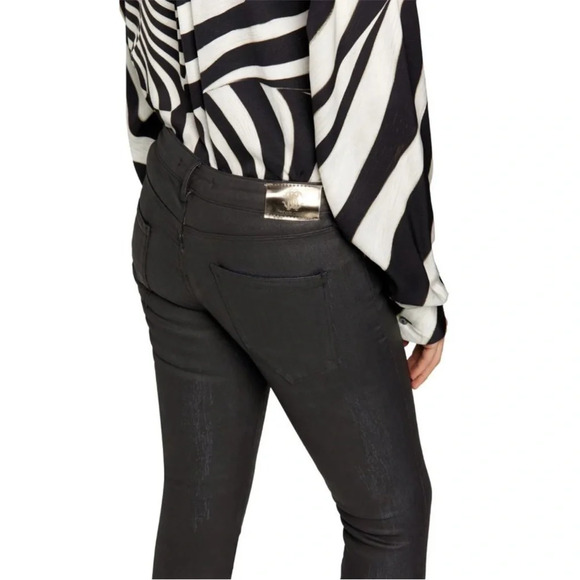 ✨NWT Roberto Cavalli Black Blue Mid Rise Coated Skinny Jeans Women's Size 6 - Picture 9 of 12